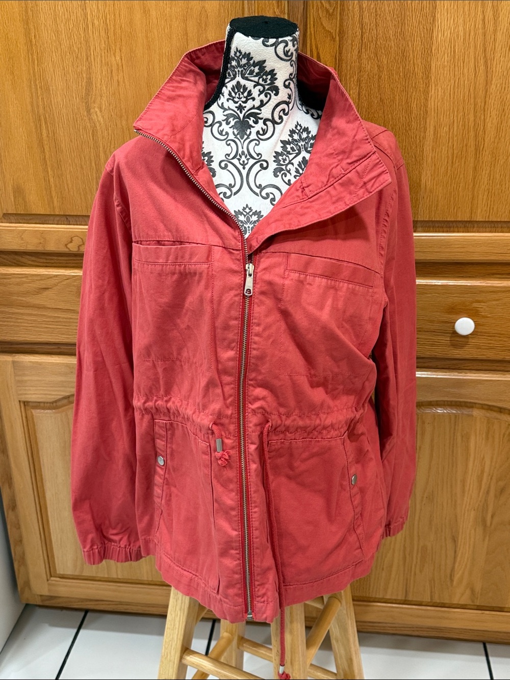Old Navy Coral Cotton Utility Anorak Jacket Drawstring Waist Large